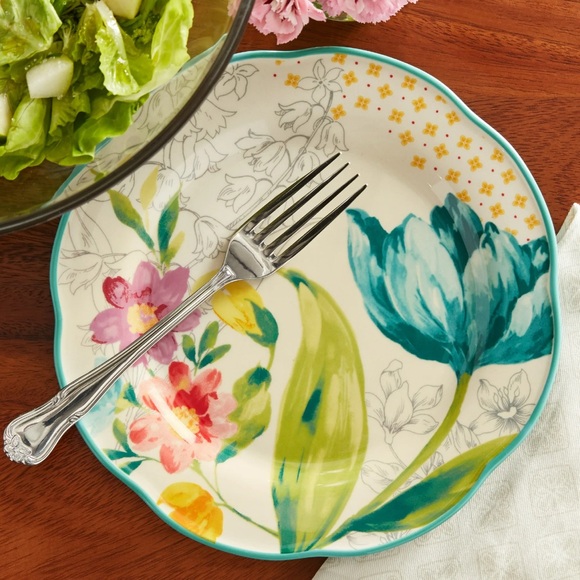 NWT The Pioneer Woman Blooming Bouquet Blue Ceramic Salad Plate- Set of 4 - Picture 1 of 5